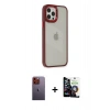 ieg™ iPhone 12 Pro Max Kılıf Eksen Doku Prime - Şeffaf Temperli Cam Ekran Koruyucu + Turuncu Neon Fosforlu Kamera Lens