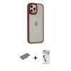ieg™ iPhone 12 Pro Max Kılıf Eksen Doku Prime - Şeffaf Uv Polymer Nano Ekran Koruyucu + Turuncu Renkli Kamera Lens Koruma Cam