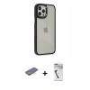 ieg™ iPhone 12 Pro Max Kılıf Eksen Doku Prime - Şeffaf Uv Polymer Nano Ekran Koruyucu + Turuncu Renkli Kamera Lens Koruma Cam