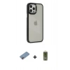 ieg™ iPhone 12 Pro Max Kılıf Eksen Doku Prime - Siyah Joko Magic 5D Hayalet Cam + Pembe Shine Kamera Lens Koruma Cam