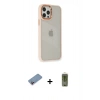ieg™ iPhone 12 Pro Max Kılıf Eksen Doku Prime - Siyah Joko Magic 5D Hayalet Cam + Pembe Shine Kamera Lens Koruma Cam