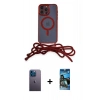 ieg™ iPhone 12 Pro Max Kılıf Eksen Özel Seri - Siyah 34D Izgaralı Cam + Mavi Neon Fosforlu Kamera Lens
