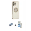ieg™ iPhone 12 Pro Max Kılıf İz Form Serisi - Şeffaf Royal Nano Ekran Koruyucu + Pembe Shine Kamera Lens Koruma Cam