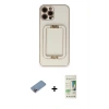 ieg™ iPhone 12 Pro Max Kılıf Kozmos Minimal Prime - Siyah 20D Premium Cam Ekran Koruyucu + Pembe Shine Kamera Lens Koruma Cam