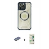 ieg™ iPhone 12 Pro Max Kılıf Kutup Modern - Siyah 20D Premium Cam Ekran Koruyucu + Yeşil Renkli Kamera Lens Koruma Cam