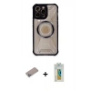 ieg™ iPhone 12 Pro Max Kılıf Kutup Modern - Siyah Polymer Nano Ekran Koruyucu + Sierra Blue Shine Kamera Lens Koruma Cam