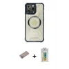 ieg™ iPhone 12 Pro Max Kılıf Kutup Modern - Siyah Polymer Nano Ekran Koruyucu + Sierra Blue Shine Kamera Lens Koruma Cam
