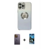 ieg™ iPhone 12 Pro Max Kılıf Kutup Yansıma Özel Seri - Siyah 34D Izgaralı Cam + Sarı Neon Fosforlu Kamera Lens