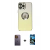 ieg™ iPhone 12 Pro Max Kılıf Kutup Yansıma Özel Seri - Siyah 34D Izgaralı Cam + Sarı Neon Fosforlu Kamera Lens