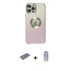 ieg™ iPhone 12 Pro Max Kılıf Kutup Yansıma Özel Seri - Siyah Joko Magic 5D Cam + Turuncu Renkli Kamera Lens Koruma Cam
