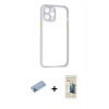 ieg™ iPhone 12 Pro Max Kılıf Nova Asil Özel Seri - Siyah 6D Mat Seramik Hayalet Nano Ekran Koruyucu + Mavi Shine Kamera Lens Koruma Cam