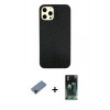 ieg™ iPhone 12 Pro Max Kılıf Nova Çizgi - Şeffaf 360 Full Body Arka Koruyucu + Siyah Shine Kamera Lens Koruma Cam