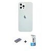 ieg™ iPhone 12 Pro Max Kılıf Nova Çizgi - Siyah 5D Eko Cam Ekran Koruyucu + Mavi Renkli Kamera Lens Koruma Cam