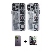 ieg™ iPhone 12 Pro Max Kılıf Nova Doku Koleksiyonu - Şeffaf Temperli Cam Ekran Koruyucu + Yeşil Neon Fosforlu Kamera Lens