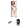 ieg™ iPhone 12 Pro Max Kılıf Nova Işık Özel Seri - Siyah 360 Mat Full Body Arka Koruyucu + Pembe Shine Kamera Lens Koruma Cam