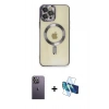 ieg™ iPhone 12 Pro Max Kılıf Nova Işık Özel Seri - Siyah 3D Antistatik Seramik Nano Ekran Koruyucu + Beyaz Neon Fosforlu Kamera Lens