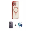 ieg™ iPhone 12 Pro Max Kılıf Nova Işık Özel Seri - Siyah 3D Antistatik Seramik Nano Ekran Koruyucu + Beyaz Neon Fosforlu Kamera Lens
