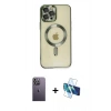 ieg™ iPhone 12 Pro Max Kılıf Nova Işık Özel Seri - Siyah 3D Antistatik Seramik Nano Ekran Koruyucu + Beyaz Neon Fosforlu Kamera Lens