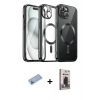 ieg™ iPhone 12 Pro Max Kılıf Nova Işık Özel Seri - Siyah Bilvis Hayalet Cam Ekran Koruyucu + Mavi Shine Kamera Lens Koruma Cam