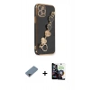 ieg™ iPhone 12 Pro Max Kılıf Nova Işık Prime - Şeffaf Temperli Cam Ekran Koruyucu + Siyah Metal Kamera Lens Koruma Cam