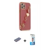 ieg™ iPhone 12 Pro Max Kılıf Nova Işık Prime - Siyah 5D Eko Cam Ekran Koruyucu + Pembe Renkli Kamera Lens Koruma Cam