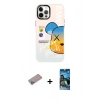 ieg™ iPhone 12 Pro Max Kılıf Siluet Çizgi Koleksiyonu - Siyah 34D Izgaralı Cam + Sierra Blue Shine Kamera Lens Koruma Cam