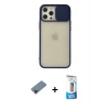 ieg™ iPhone 12 Pro Max Kılıf Vadi Çizgi - Siyah 5D Eko Cam Ekran Koruyucu + Siyah Shine Kamera Lens Koruma Cam