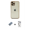 ieg™ iPhone 12 Pro Max Kılıf Vadi Minimal - Şeffaf Uv Polymer Nano Ekran Koruyucu + Gümüş Metal Kamera Lens Koruma Cam