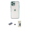 ieg™ iPhone 12 Pro Max Kılıf Vadi Minimal - Siyah 6D Mat Seramik Hayalet Nano Ekran Koruyucu + Turuncu Renkli Kamera Lens Koruma Cam