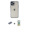 ieg™ iPhone 12 Pro Max Kılıf Vadi Minimal - Siyah Polymer Nano Ekran Koruyucu + Mavi Renkli Kamera Lens Koruma Cam