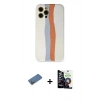 ieg™ iPhone 12 Pro Max Kılıf Yadigar Çizgi - Şeffaf Temperli Cam Ekran Koruyucu + Gold Shine Kamera Lens Koruma Cam