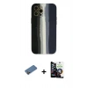 ieg™ iPhone 12 Pro Max Kılıf Yadigar Çizgi - Şeffaf Temperli Cam Ekran Koruyucu + Gold Shine Kamera Lens Koruma Cam