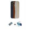 MARSİLYAN™- iPhone 12 Pro Max Kılıf Yadigar Çizgi - Siyah 3D Antistatik Cam Ekran Koruyucu + Shine Kamera Lens Koruma Cam - SH