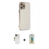 ieg™ iPhone 12 Pro Max Kılıf Yankı Serisi - Siyah Polymer Nano Ekran Koruyucu + Gold Shine Kamera Lens