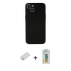 ieg™ iPhone 13 Mini Kılıf Yadigar Yansıma Serisi - Siyah Polymer Nano Ekran Koruyucu + Turuncu Renkli Kamera Lens Koruma Cam
