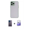 ieg™ iPhone 13 Pro Max Kılıf Ahenk Çizgi Serisi - Siyah Bilvis 5in1 5D Magic Hayalet Cam Ekran Koruyucu + Mavi Neon Fosforlu Kamera Lens