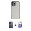 ieg™ iPhone 13 Pro Max Kılıf Ahenk Çizgi Serisi - Siyah Bilvis 5in1 5D Magic Hayalet Cam Ekran Koruyucu + Mavi Neon Fosforlu Kamera Lens