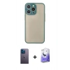 ieg™ iPhone 13 Pro Max Kılıf Ahenk Çizgi Serisi - Siyah Bilvis 5in1 5D Magic Hayalet Cam Ekran Koruyucu + Mavi Neon Fosforlu Kamera Lens