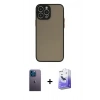 ieg™ iPhone 13 Pro Max Kılıf Ahenk Çizgi Serisi - Siyah Bilvis 5in1 5D Magic Hayalet Cam Ekran Koruyucu + Mavi Neon Fosforlu Kamera Lens