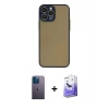 ieg™ iPhone 13 Pro Max Kılıf Ahenk Çizgi Serisi - Siyah Bilvis 5in1 5D Magic Hayalet Cam Ekran Koruyucu + Mavi Neon Fosforlu Kamera Lens