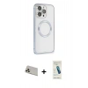 ieg™ iPhone 13 Pro Max Kılıf Ahenk Işık Serisi - Şeffaf Pasifik Cam Ekran Koruyucu + Rose Gold Rainbow Kamera Lens Koruma Cam