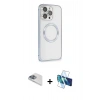 ieg™ iPhone 13 Pro Max Kılıf Ahenk Işık Serisi - Siyah 3D Antistatik Cam Ekran Koruyucu + Sierra Blue Pers Alüminyum Kamera Lens