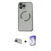 ieg™ iPhone 13 Pro Max Kılıf Ahenk Işık Serisi - Siyah Bilvis 5in1 3D Magic Cam Ekran Koruyucu + Mavi Rainbow Kamera Lens Koruma Cam