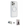 ieg™ iPhone 13 Pro Max Kılıf Ahenk Işık Serisi - Siyah Bilvis Hayalet Cam Ekran Koruyucu + Mavi Rainbow Kamera Lens Koruma Cam