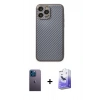 ieg™ iPhone 13 Pro Max Kılıf Ahenk Işık - Siyah Bilvis 5in1 5D Magic Hayalet Cam Ekran Koruyucu + Mavi Neon Fosforlu Kamera Lens