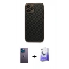 ieg™ iPhone 13 Pro Max Kılıf Ahenk Işık - Siyah Bilvis 5in1 5D Magic Hayalet Cam Ekran Koruyucu + Mavi Neon Fosforlu Kamera Lens