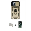 ieg™ iPhone 13 Pro Max Kılıf Ahenk Klasik - Şeffaf 360 Full Body Arka Koruyucu + Beyaz Rainbow Kamera Lens Koruma Cam
