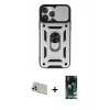 ieg™ iPhone 13 Pro Max Kılıf Ahenk Klasik - Şeffaf 360 Full Body Arka Koruyucu + Beyaz Rainbow Kamera Lens Koruma Cam