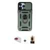 ieg™ iPhone 13 Pro Max Kılıf Ahenk Klasik - Şeffaf Maxco Cam Ekran Koruyucu + Kırmızı Pers Alüminyum Kamera Lens