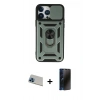 ieg™ iPhone 13 Pro Max Kılıf Ahenk Klasik - Siyah 3D Antistatik Hayalet Cam Ekran Koruyucu + Mavi Rainbow Kamera Lens Koruma Cam